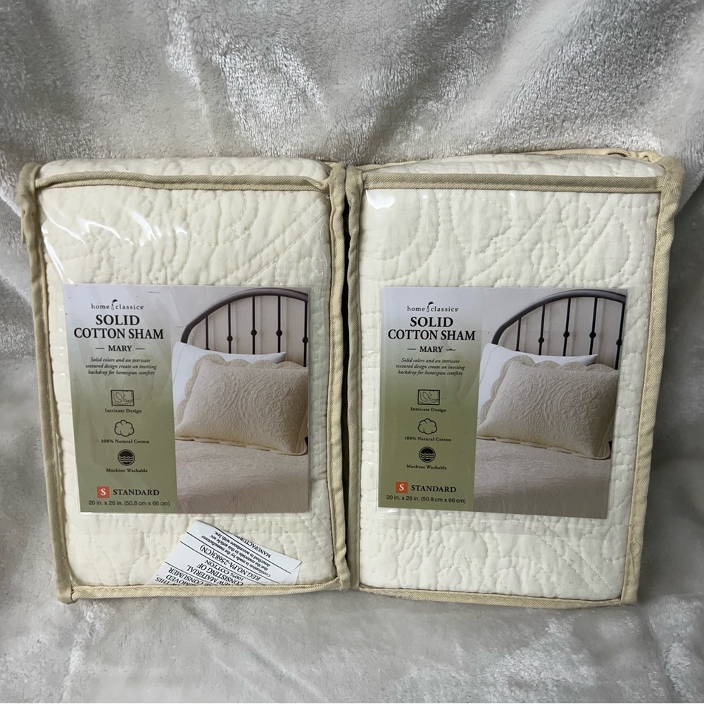 NEW 2 pck Home Classics Ivory Quilted Shams Style Mary